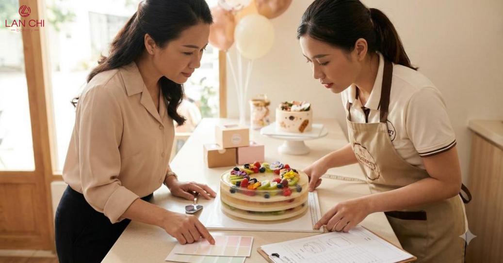 Xác định đúng kích thước, hương vị, kiểu trang trí và thời gian nhận giúp chiếc bánh phù hợp trọn vẹn với ngày đặc biệt