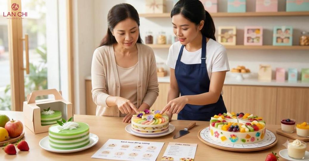 Bánh kem đông sương có nhiều hương vị, từ trái cây thanh mát đến lá dứa, cốt dừa thơm béo, phù hợp từng sở thích