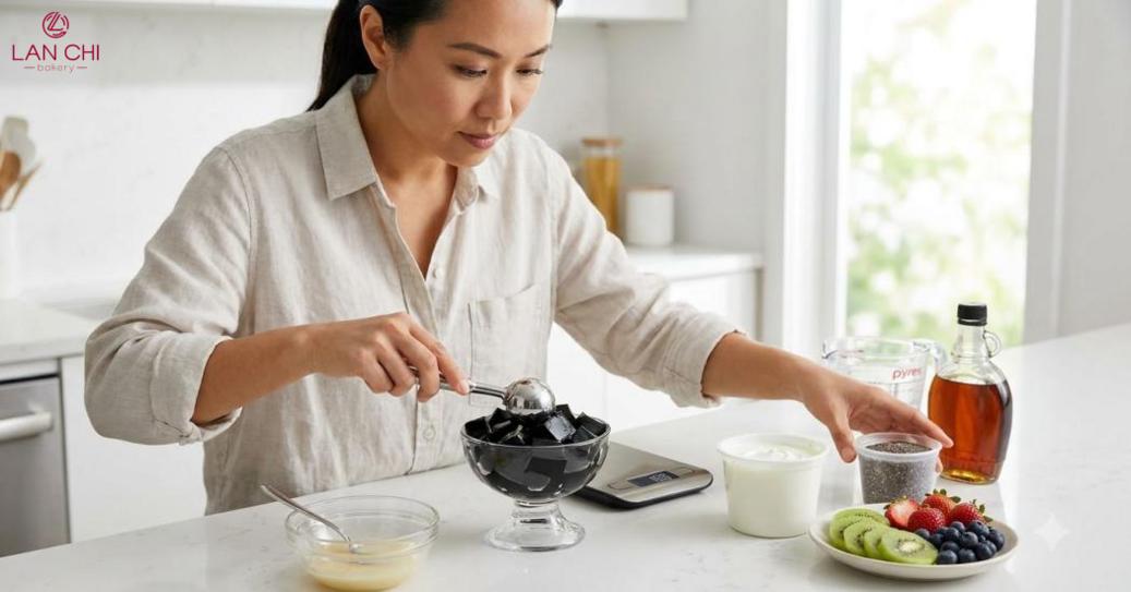 Thạch đen nguyên bản thường ít năng lượng, nhưng lượng calo thực tế cần được xác định dựa trên thành phần và khẩu phần Thạch đen nguyên bản thường ít năng lượng, nhưng lượng calo thực tế cần được xác định dựa trên thành phần và khẩu phần