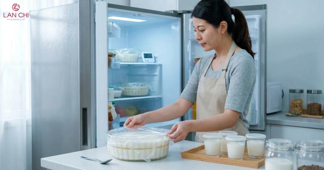 Làm lạnh đúng thời gian, đậy kín, giữ lớp rau câu se mặt.
