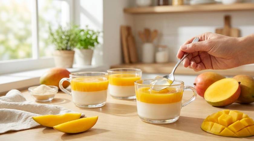 Làm thạch rau câu xoài hai lớp giòn mềm, không tách lớp