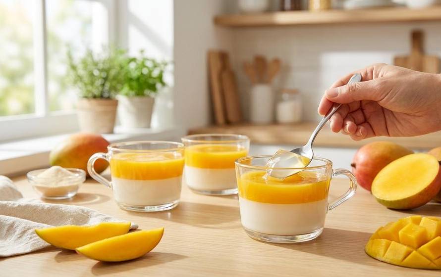 Làm thạch rau câu xoài hai lớp giòn mềm, không tách lớp