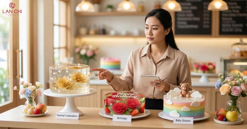 Xác định người nhận giúp chọn đúng kiểu bánh rau câu 4D phù hợp sở thích, thông điệp và dịp tặng.