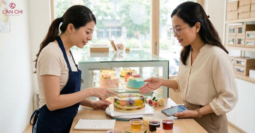 Nên xác nhận kỹ mẫu mã, kích thước, hương vị, trang trí và thời gian giao trước khi chốt đơn bánh.